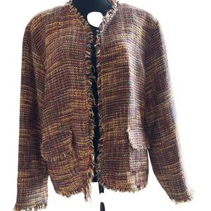 Chico's‎ Multi Color Weave Fringe Jacket Sz 3 (16) GUC